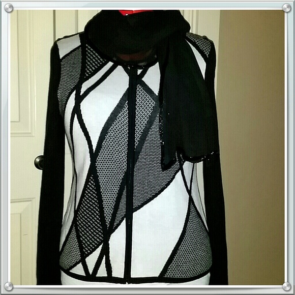 Smart Black & White Block Cardigan Sweater