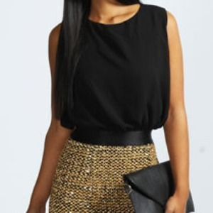 Black chiffon and gold sequin dress