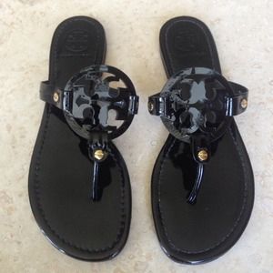 Tory Burch black patent leather Miller Sandal