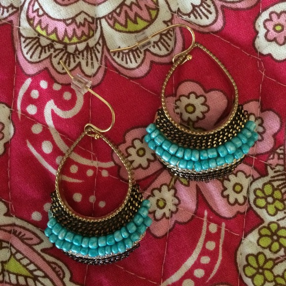 Anthropologie Jewelry - Anthropologie Beaded Turquoise Teardrop Earrings🌸