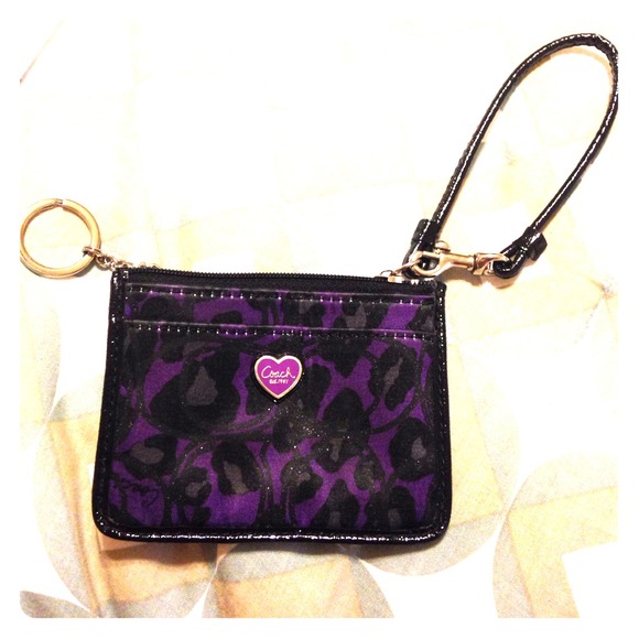 Coach purple leopard ID wristlet