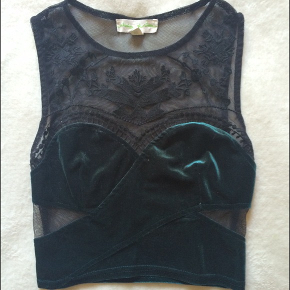Green velvet and lace crop top from UO