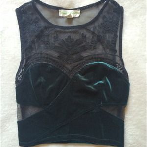 Green velvet and lace crop top from UO