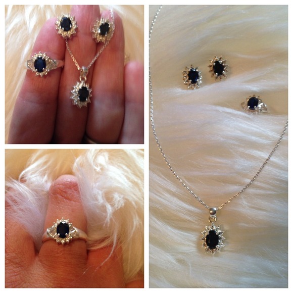 Silver earrings,ring, and necklace set