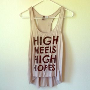 H&M "High Heels High Hopes" Tank Top + Taupe Pants