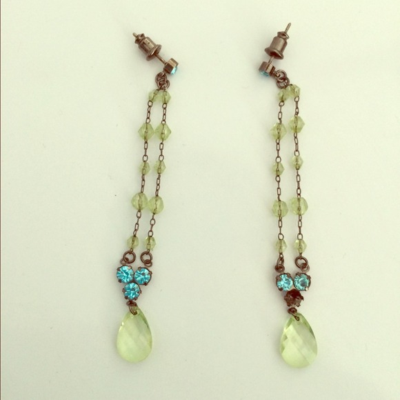 Blue and green drop earrings