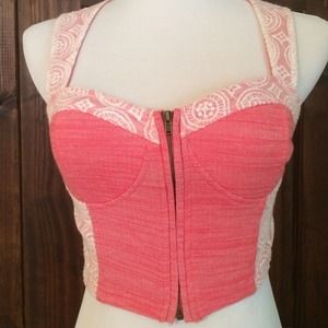 Urban Outfitters Lace Pink Crop Top Medium Bustier