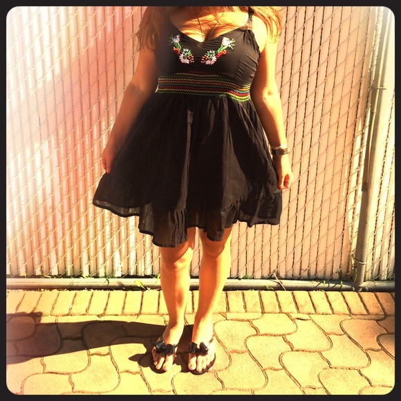 Black Dress With Rainbow Embroidery