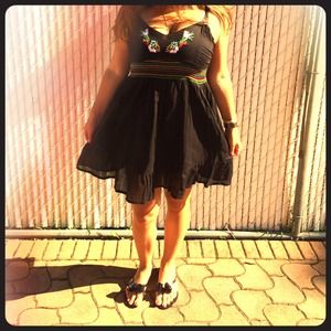 Black Dress With Rainbow Embroidery