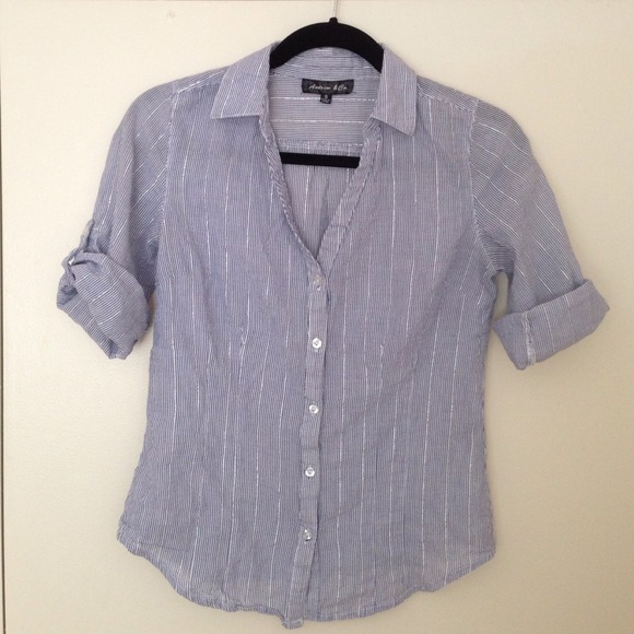 Button down Collar Stripped Blue Blouse Top