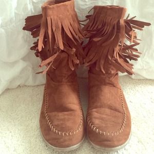 Brown fringe boots