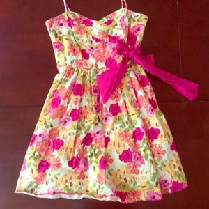 Floral Summer Dress with Pink Side Bow