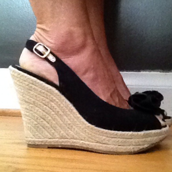 Black Espadrille peep toe shoes