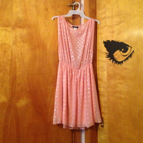 Super cute pink dress with silver polka dots