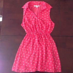 Pink Collared Bow Print Dress