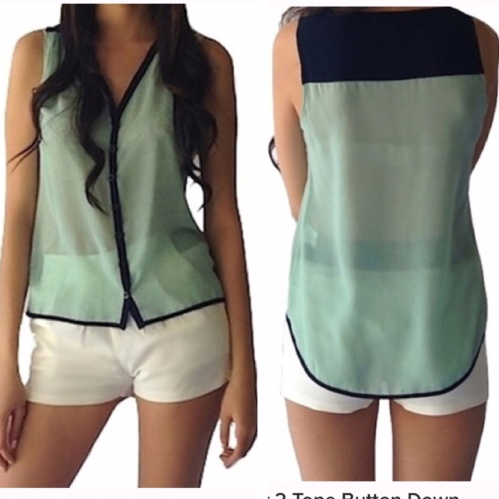 ✨New Sheer 2 Tone Button Down Blouse