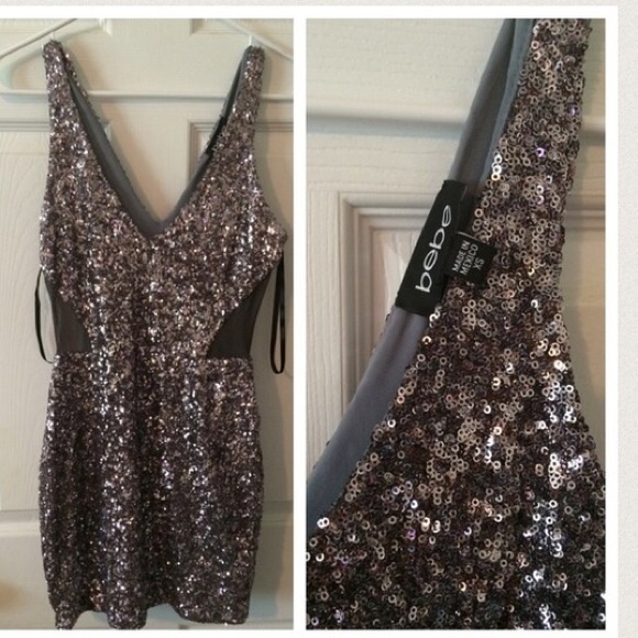 bebe Dresses & Skirts - 💖LIKE NEW Silver Bebe Dress