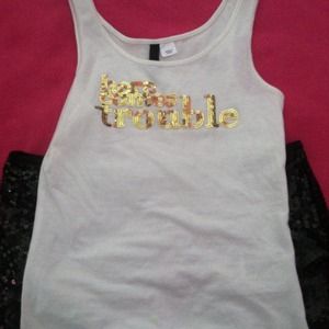 "Here comes trouble" cream tank top