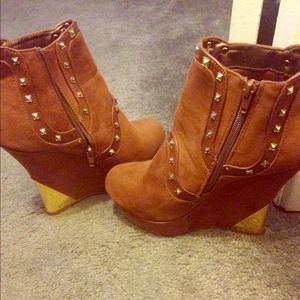 Brown & Gold (Studded) Wedge Heel