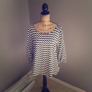 Black and White Chevron With Blue Bow