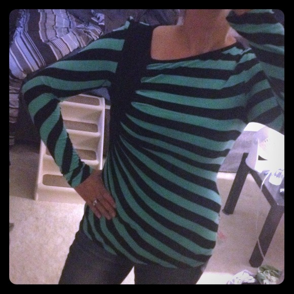 Mint green and black striped shirt