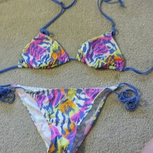Pink orange white and purple zebra print bikini