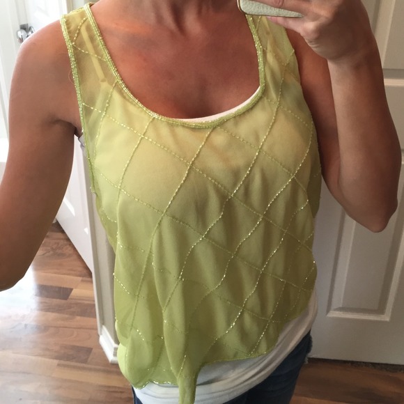 Forever 21 Tops - 🍐💚 Lime Green Forever 21 Sheer Beaded Tank