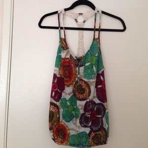 Self Esteem Floral Lace Racerback Tank Top S
