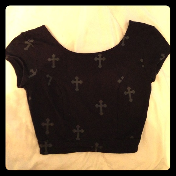 Black crop top with grey crosses