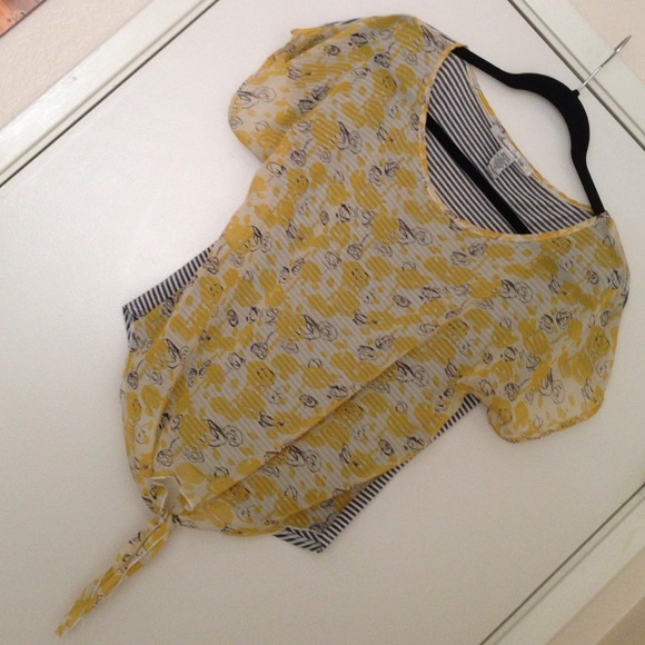 American Rag Cie Sheer Yellow Strip Top Xs