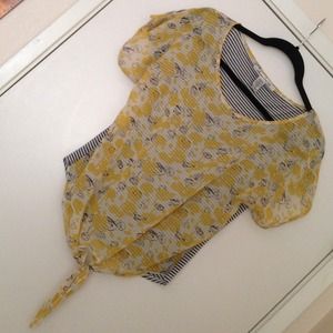 American Rag Cie Sheer Yellow Strip Top Xs