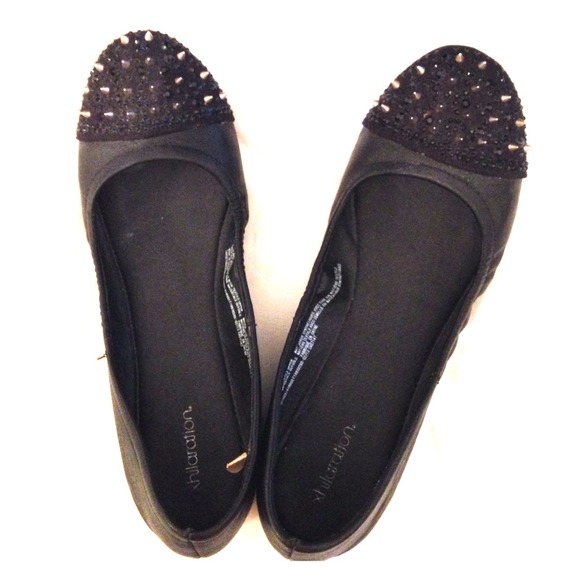 Black flats w/ black crystals and spikes