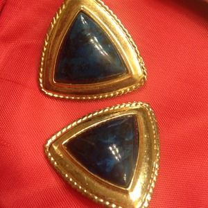 Gold and blue clip earrings