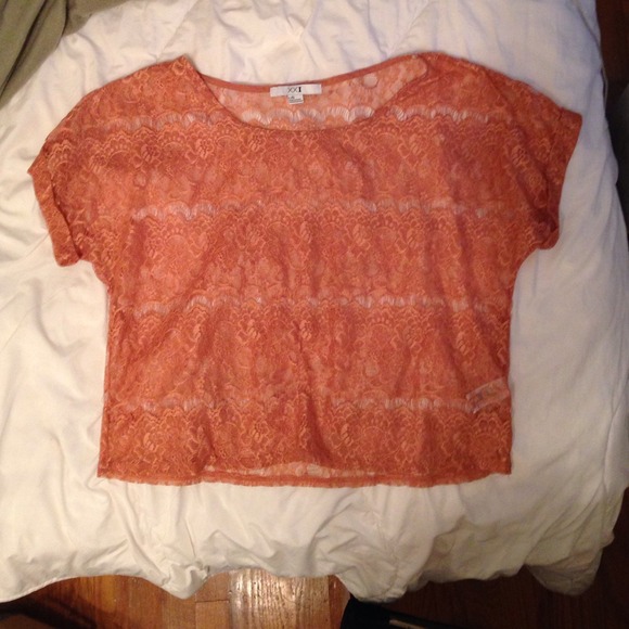 Dark orange, see through, lace top