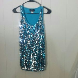 Blue sequin tank top