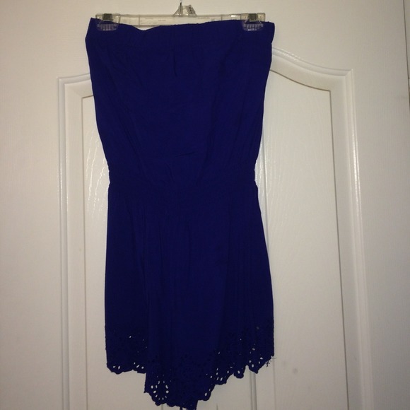 navy blue strapless romper