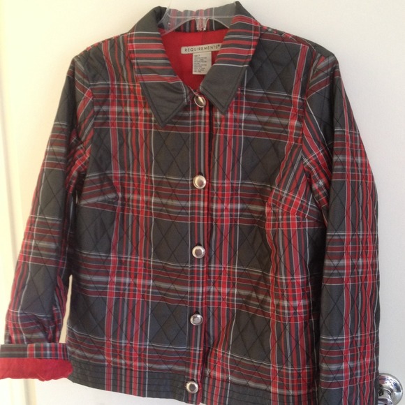 Quilted Gray / White / Red Plaid Jacket.