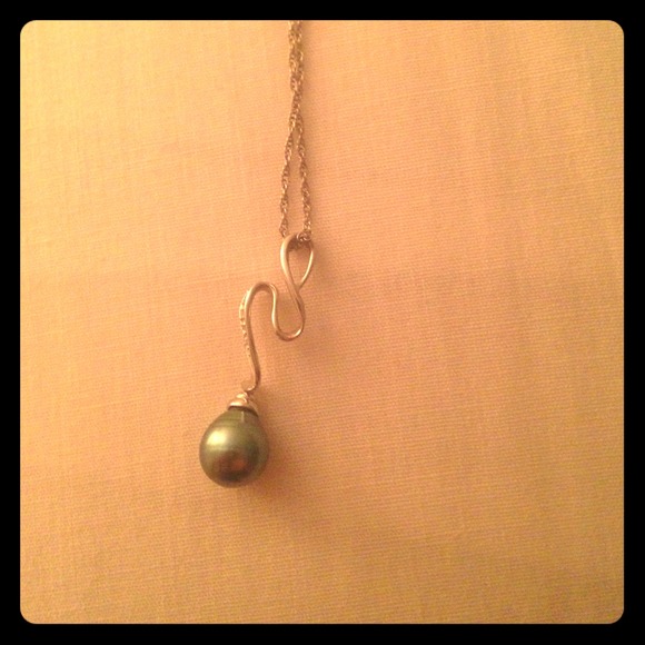 Diamond, Tahitian Pearl, and Silver Necklace