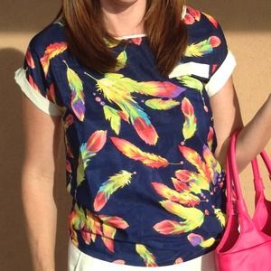 Feather print chiffon top