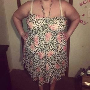 Leopard print/pink flowered dress