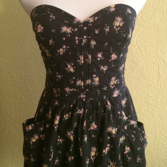 NWT Rebecca Taylor Floral Strapless Dress Black 8
