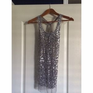 Silver Sequin Top with Back Knot Detail