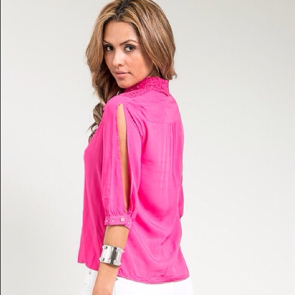 Open sleeve embellished fuchsia shirt - Picture 3 of 4
