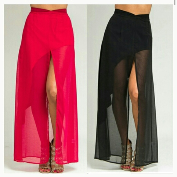High slit sheer skirt