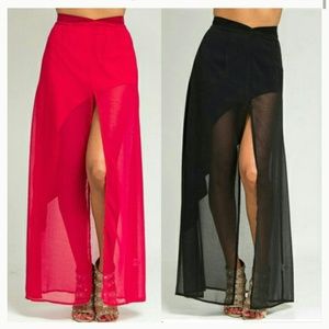High slit sheer skirt