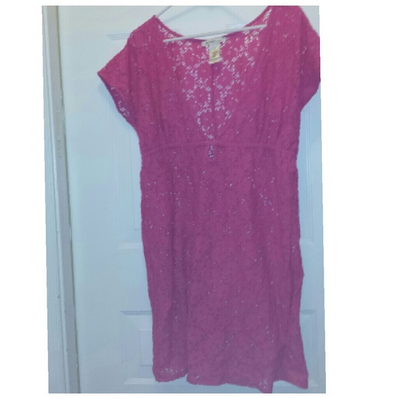Hot pink lace beach coverup