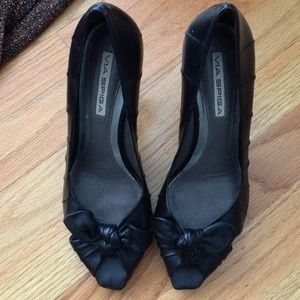 Leather peep toe heels