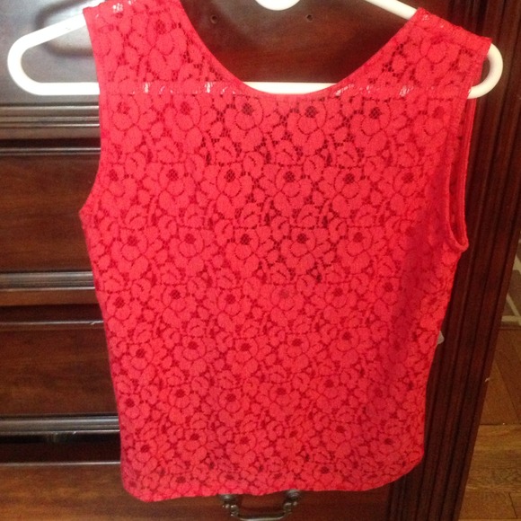 Zara coral lace cutout back shirt.