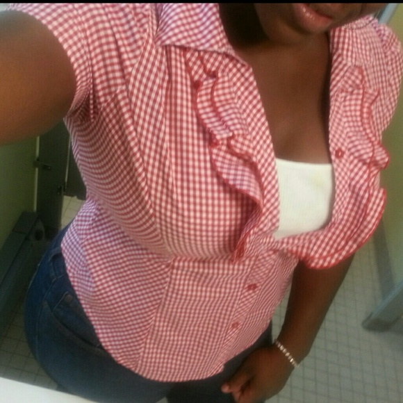 Red/White Ruffle Blouse - Picture 3 of 3