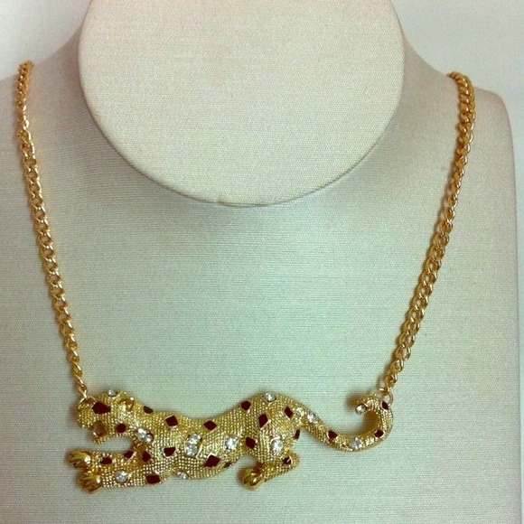 Gold Panther Necklace with Crystal Studs - Picture 1 of 1